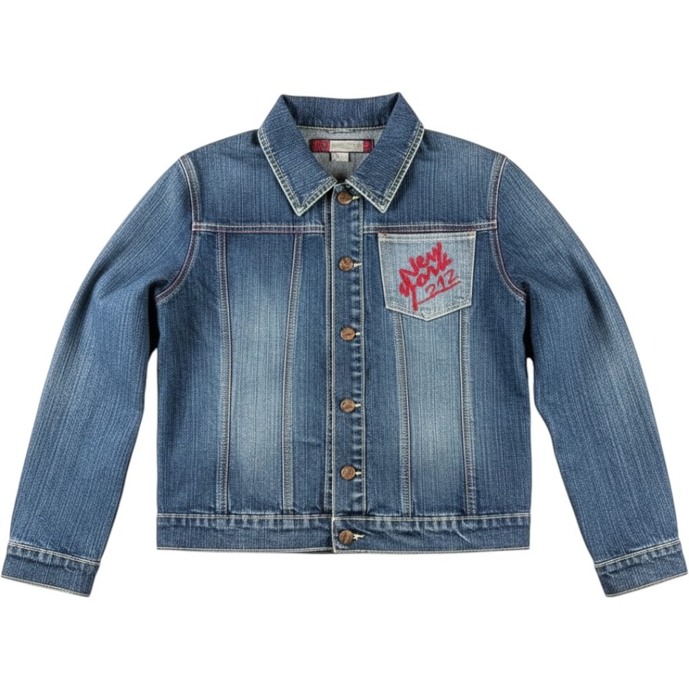 Neeso New York 212 Embroidered Denim Trucker Jacket Blue Mens Large Vintage Y2K